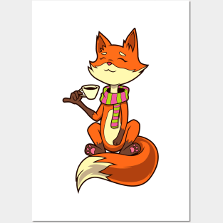 Fox drinking coffee - coffee drinker Posters and Art